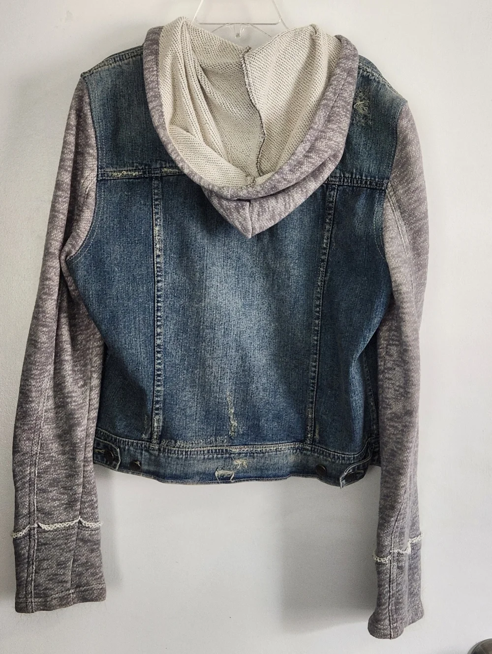 Free People Denim Distressed Jacket With Removable Hoodie Women's Size Large - Picture 5 of 11